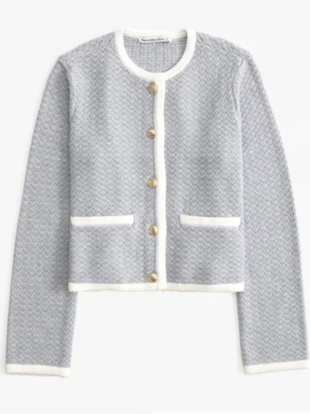 Abercrombie & Fitch Light Gray and White Textured Knit Cardigan